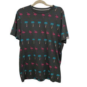 Free Planet Flamingo Palm Tree Print T-Shirt Size M Cotton Blend Unisex